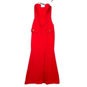 VERSACE FOR H&M Strapless Evening Gown Womens US 4 Red Gold Button Formal ***